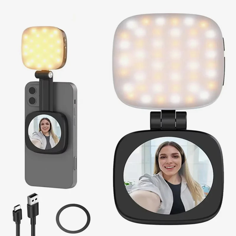 Mini luz LED con espejo magnético para móvil