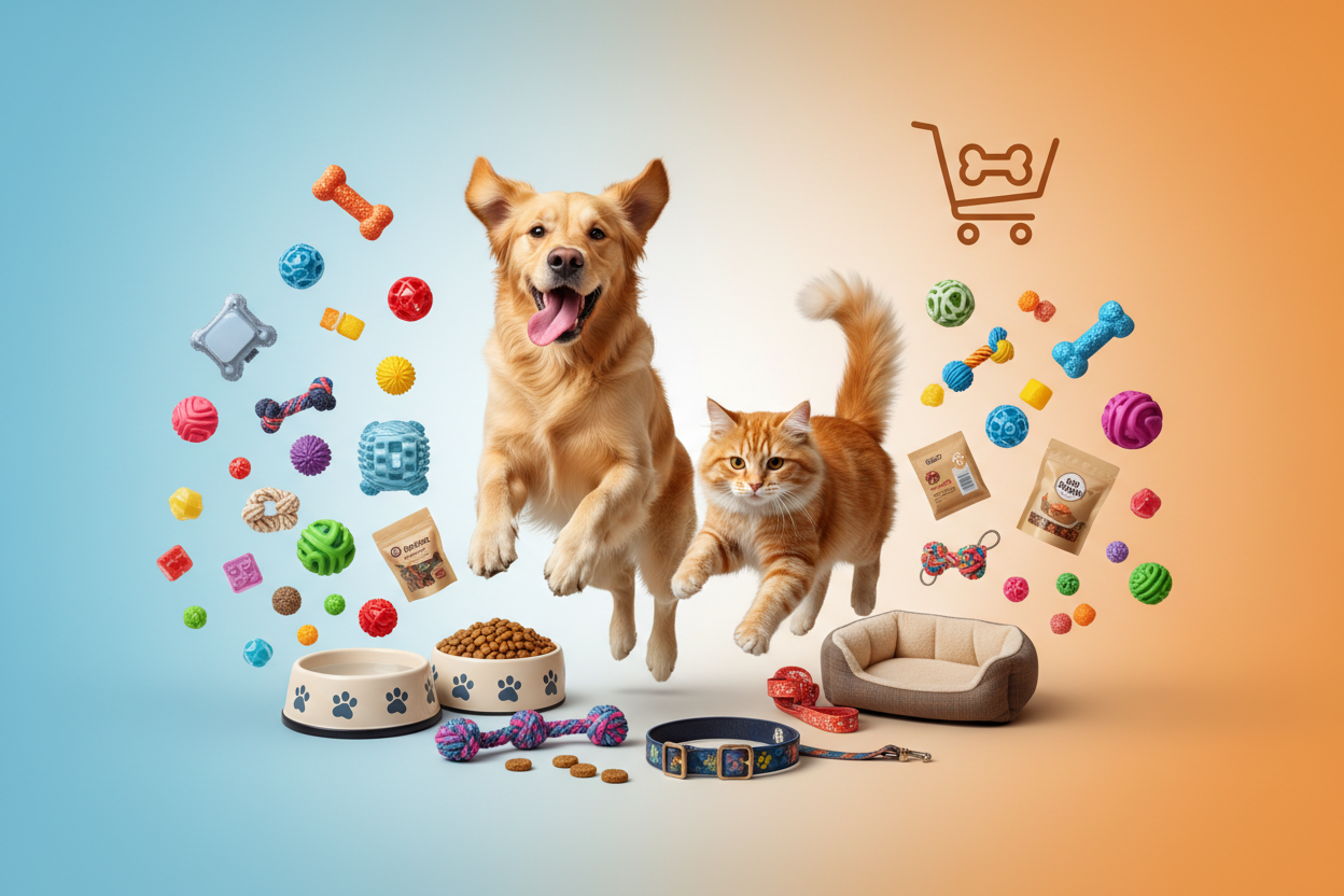 Hero banner mascotas azul claro y naranja